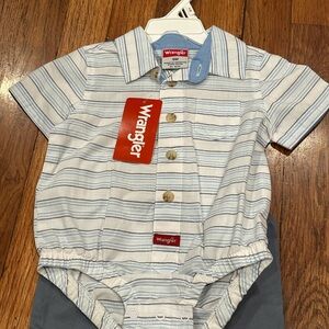 Wrangler Light Blue and White Striped Baby Onesie